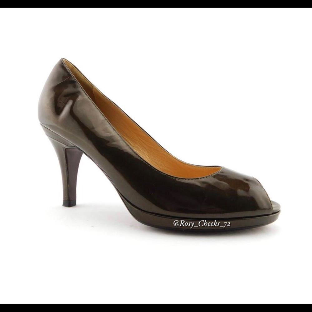 COLE HAAN Black Patent Leather Peep Toe Pumps - Picture 2 of 8